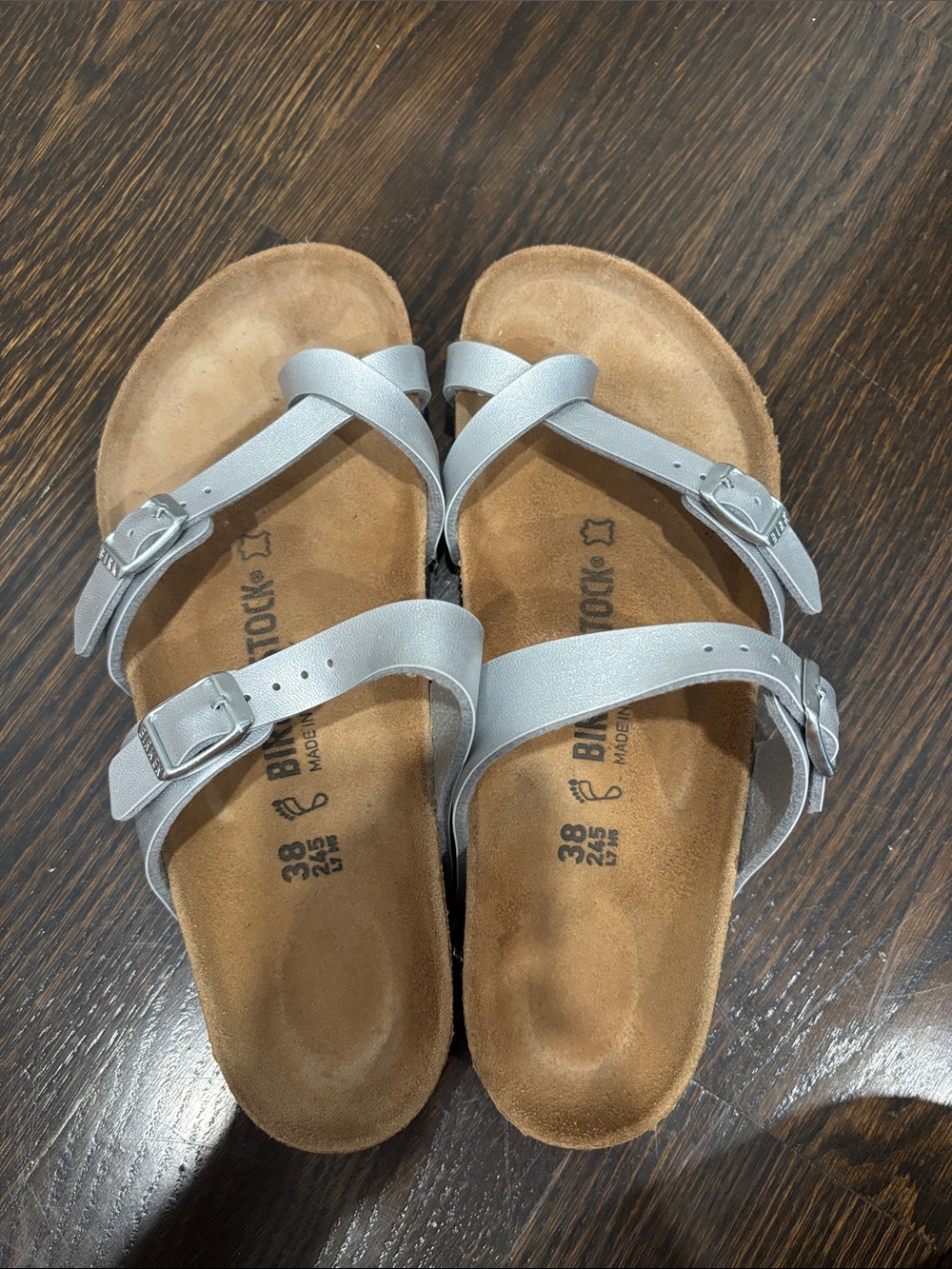 Birkenstock Women’s Metallic Silver Cross-Strap Sandals
